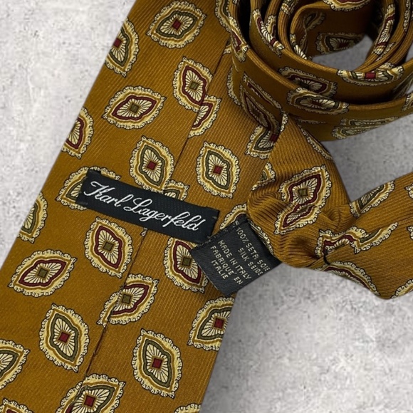 KARL LAGERFELD Brown/Beige Geometric Art Silk LUXURY Tie ITALY - Picture 3 of 5
